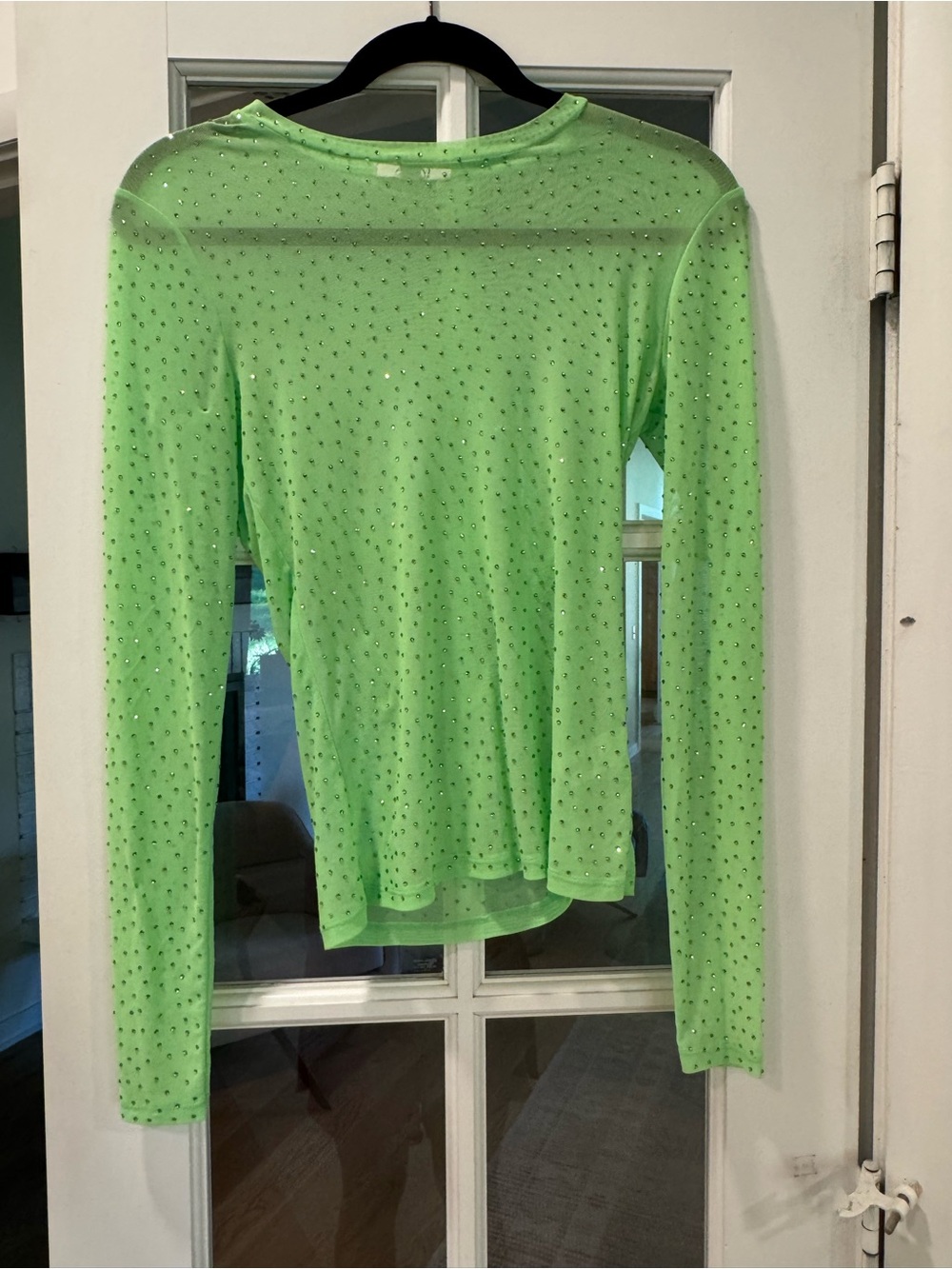 AFRM Neon Green Sheer Long-Sleeve Rhinestone Tee
